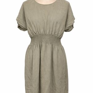 Acrobat Silk Dress Sage Green Smocked Waist Boho Midi Size M